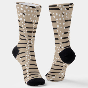 Streifen 2 - Taupe, Schwarz und Weiß Socken