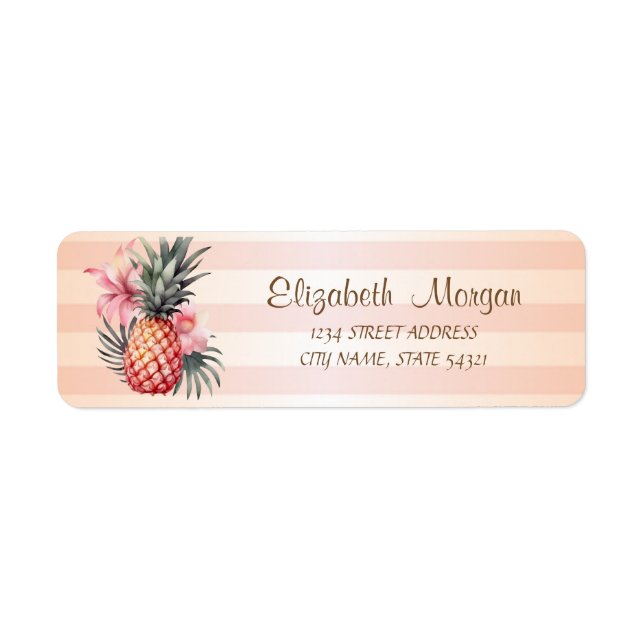 Streifen Ananas Hibisken-Adressetikett (Vorne)