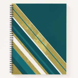 Streifen Aquamarines Goldcreme auf dunklem Aquamar Notizbuch