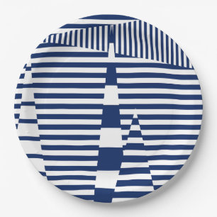 Streifen auf Streifen in Blau und Weiß Pappteller