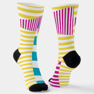 Streifen auf Streifen - Türkis, Gelb und Rosa Socken