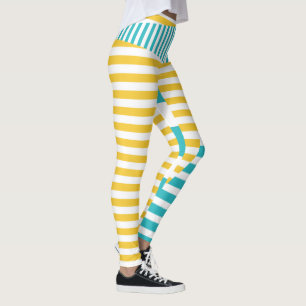 Streifen auf Streifen - Türkis und Gelb Leggings