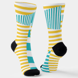 Streifen auf Streifen - Türkis und Gelb Socken