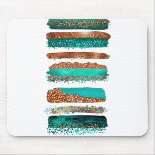 Streifen aus aquamarinem Kupfer-Glitzer Mousepad
