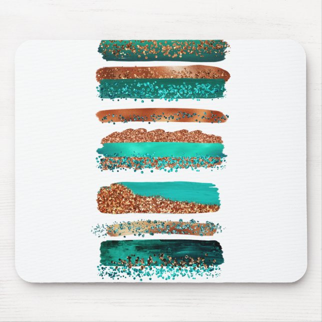 Streifen aus aquamarinem Kupfer-Glitzer Mousepad (Vorne)