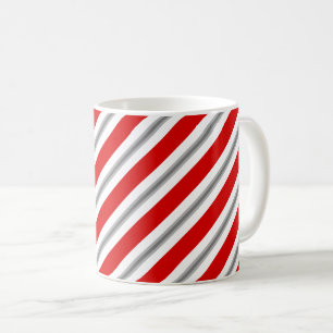 Streifen aus Band, tiefrot, weiß und grau/grau Kaffeetasse