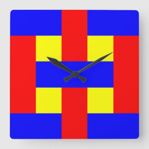 Streifen aus blau, gelb und rot quadratische wanduhr