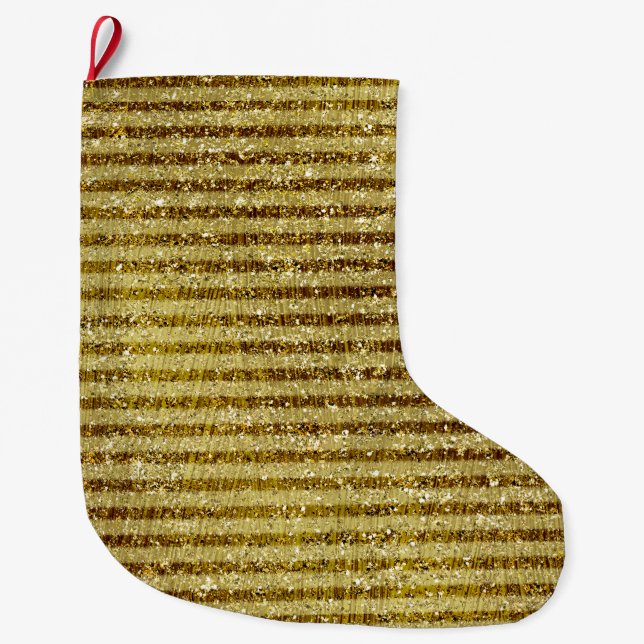 Streifen aus Gold Glitzer Großer Weihnachtsstrumpf (Vorderseite)
