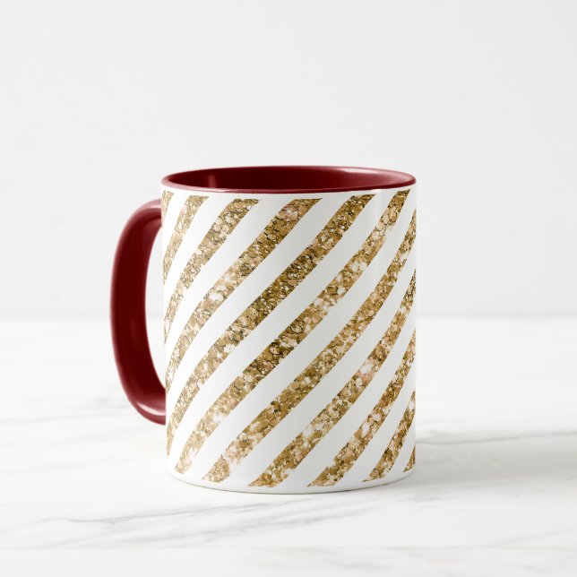 Streifen aus Gold Glitzer Tasse (Vorderseite Links)