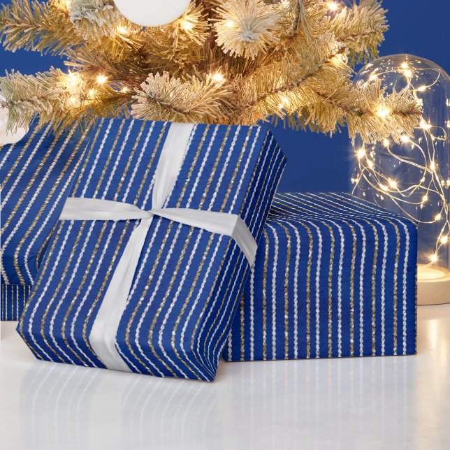 Streifen aus Gold und Silber auf Blau Geschenkpapier (Feiertage)