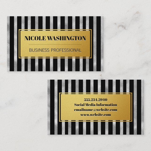 Streifen aus Gold und Silber | Mode Visitenkarte (Vorne/Hinten)