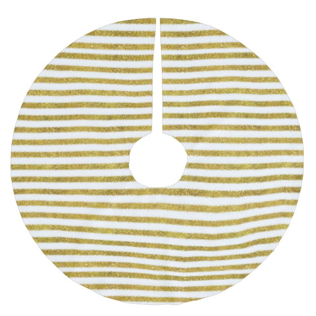 Streifen aus Gold und Weiß Polyester Weihnachtsbaumdecke (Vorderseite)