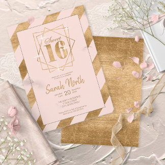 Streifen aus goldfarbenen Streifen Sweet 16 Blush Einladung