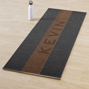 Streifen aus schwarz-braunem Glattleder Yogamatte