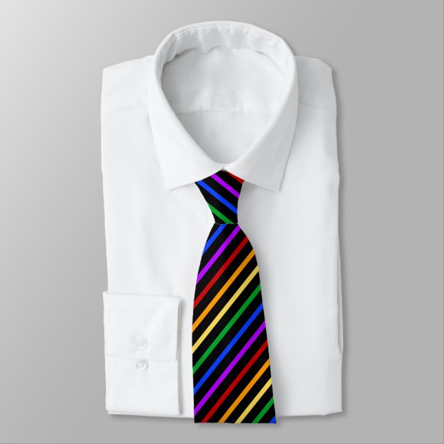 Streifen aus Schwarz und Regenbogen Krawatte (Gebunden)