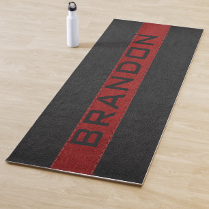 Streifen aus schwarz und rot gestepptem Leder Yogamatte