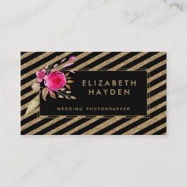 Streifen aus schwarzem Gold Glitzer Florale Visite Visitenkarte