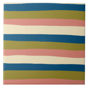 Streifen - Blau, Olivgrün, Rosa und Creme Fliese