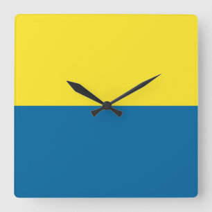 Streifen Blau und Gelb Anpassbar Quadratische Wanduhr