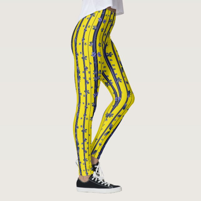 Streifen - blau und gelb (mit Blumen) Leggings (Rechts)