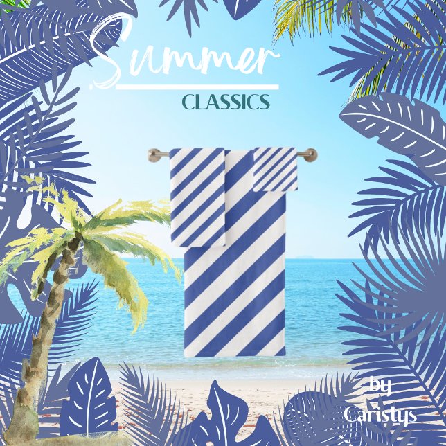 Streifen Blau und Weiß Badhandtuch Set (Von Creator hochgeladen)