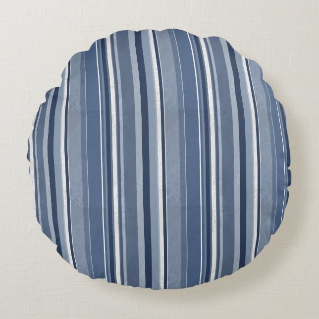 Streifen Blue Rundes Kissen (Vorderseite)