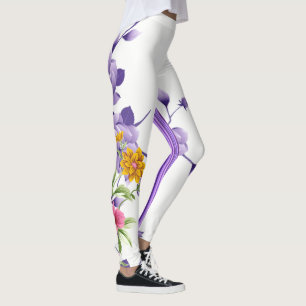 Streifen-Blumen-Lila-Leggings Leggings