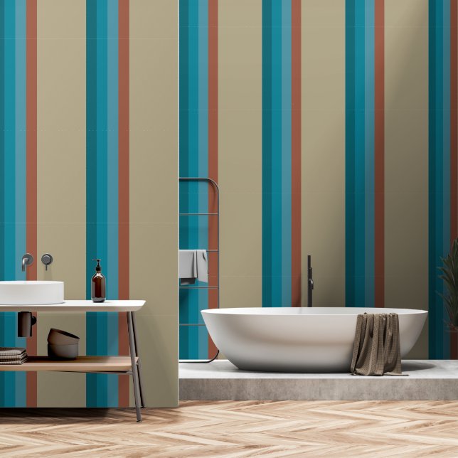 Streifen Cool Blaues Aqua Brauner Roststein Graues Tapete (Badezimmer)