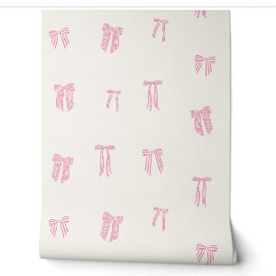 Streifen Coquette Bows pink auf Creme Tapete