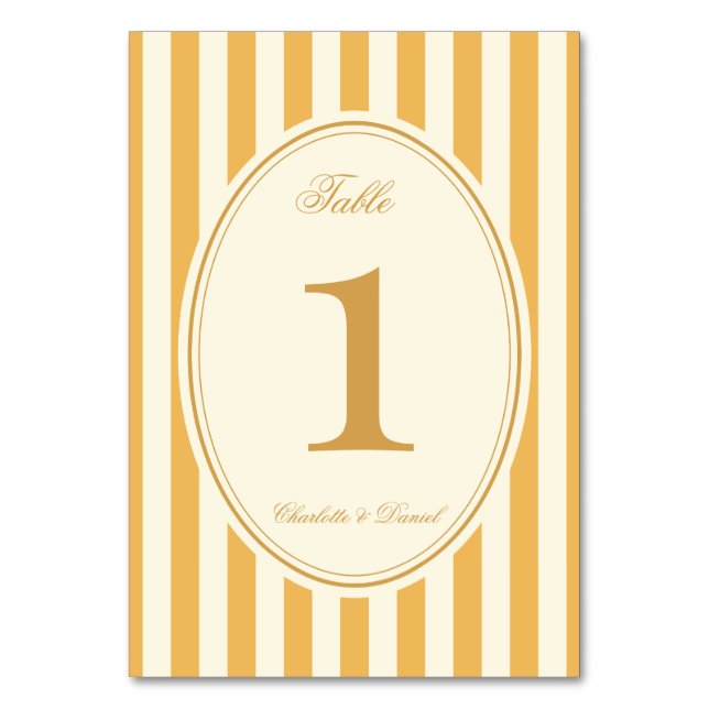 Streifen Custom Senfgelb Hochzeit Tischnummer (Vorderseite)