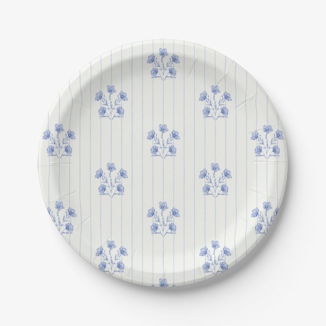 Streifen der blauen Blume des französischen Countr Pappteller (Vorderseite)