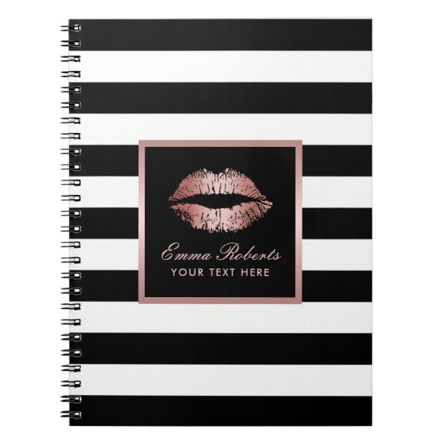 Streifen der Rosen-Goldlippenmodernes Schwarzes u. Notizblock (Vorderseite)