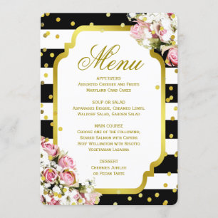 Streifen des Abendessen-Menü- , Rosen, Confetti Menükarte