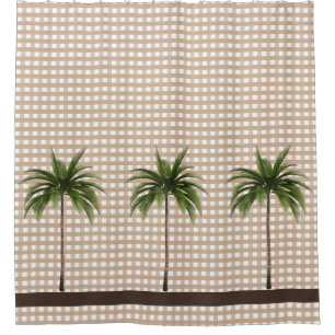 Streifen   des Gingham-Karo-  Brown drei Palmen Duschvorhang