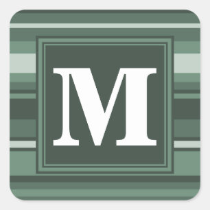 Streifen des weisen Grüns des Monogramms Quadratischer Aufkleber