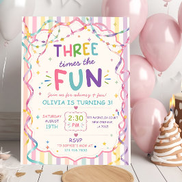 Streifen Dreimal So Viel Spaß Bunter Geburtstag Einladung