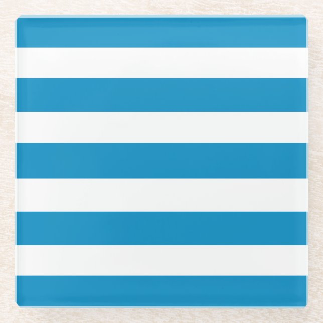 Streifen für blaue und weiße Liegestühle Glasuntersetzer (Vorderseite)