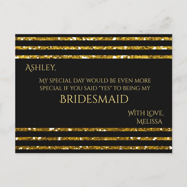 Streifen Glitzer - Werden Sie meine Bridesmaid? Einladungspostkarte (Vorderseite)