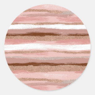 Streifen Gold Glitzer Rosa Klassischer Rundaufkleb Runder Aufkleber