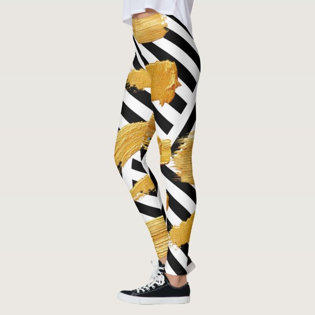 Streifen Gold Schwarz & Weiß Leggings (Links)