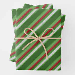 Streifen Grün, Rot und Weiß Weihnachten Geschenkpapier Set