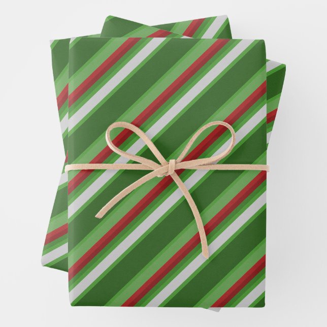 Streifen Grün, Rot und Weiß Weihnachten Geschenkpapier Set (Beispiel)