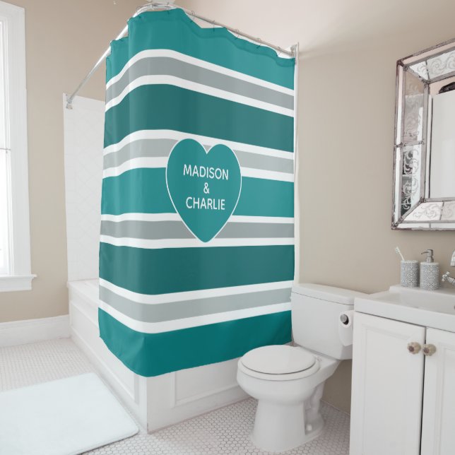 Streifen & Herz individuelle Name(e) Duschvorhang (Beispiel)