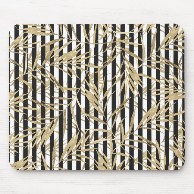 Streifen-Imitat-Goldtropisches Blumen des Chic Mousepad (Vorne)