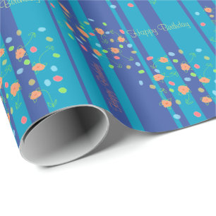 Streifen in blau mit wenig Pfirsichblüte Geschenkpapier