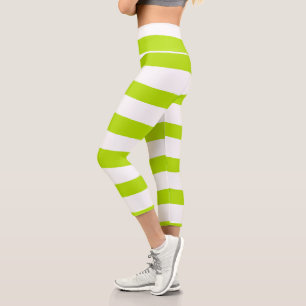 Streifen in Farbe grün und weiß Capri Leggings