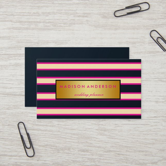 Streifen in Gold, rosa und weiß Visitenkarte (Vorderseite/Rückseite Beispiel)