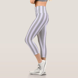 Streifen in Grau und Lavendel Capri Leggings