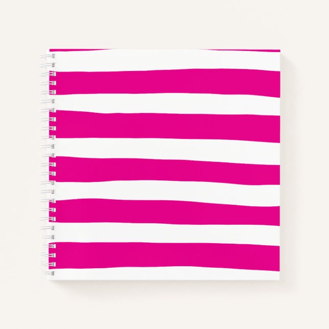 Streifen in Magenta und Weiß Notizbuch (Vorderseite)