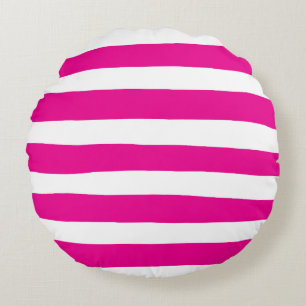 Streifen in Magenta und Weiß Rundes Kissen